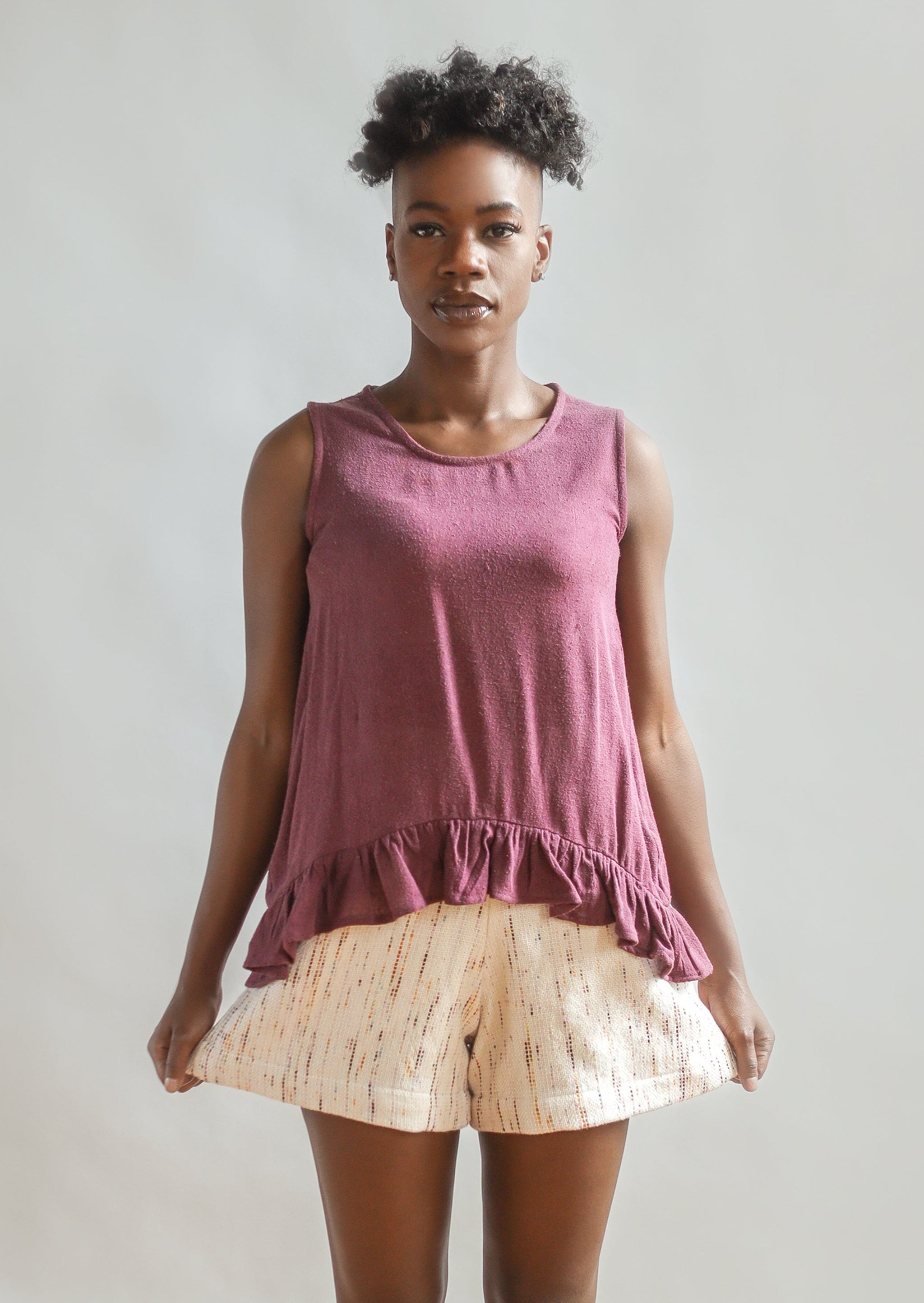 THE NATURALLY DYED GATHERED TANK in LIGHT RAW SILK GAUZE